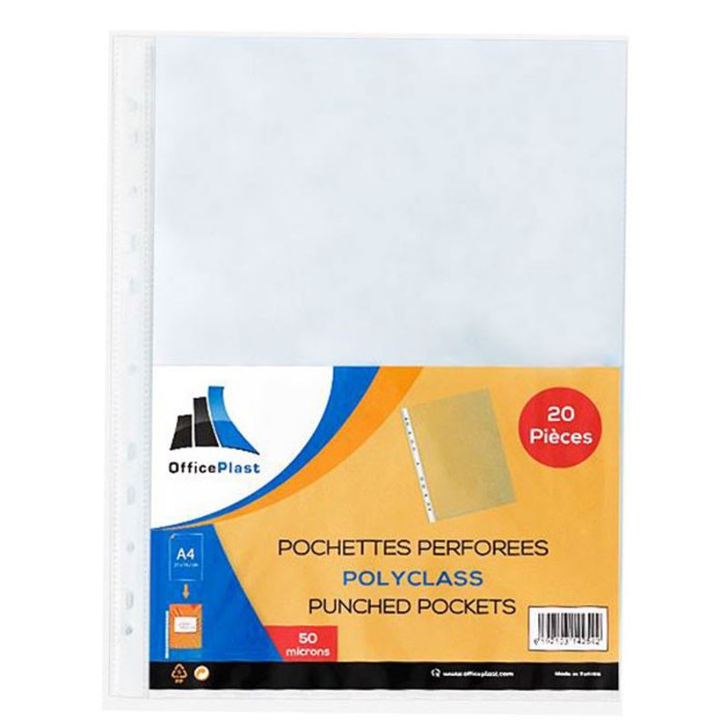 PAQUET DE 20 POCHETTES OFFICEPLAST PERFORÉES...